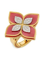 Venetian Princess 18K Yellow Gold, Rhodonite & 0.65 TCW Diamond Flower Ring