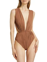 Gia Plunge Open-Back Bodysuit