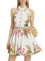 Floral Cotton-Linen Halter Shirtdress