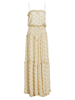 Dynamic Polka-Dot Tiered Maxi Dress