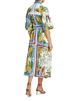 Tropical Destination Linen-Blend Belted Midi-Dress