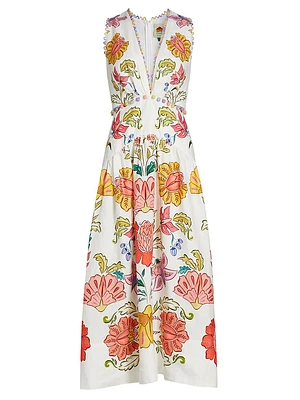 Floral Insects V-Neck Maxi Dress