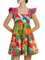 Foliage Cotton Tiered Minidress