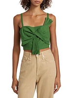 Bow Linen-Blend Crop Top