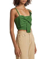 Bow Linen-Blend Crop Top