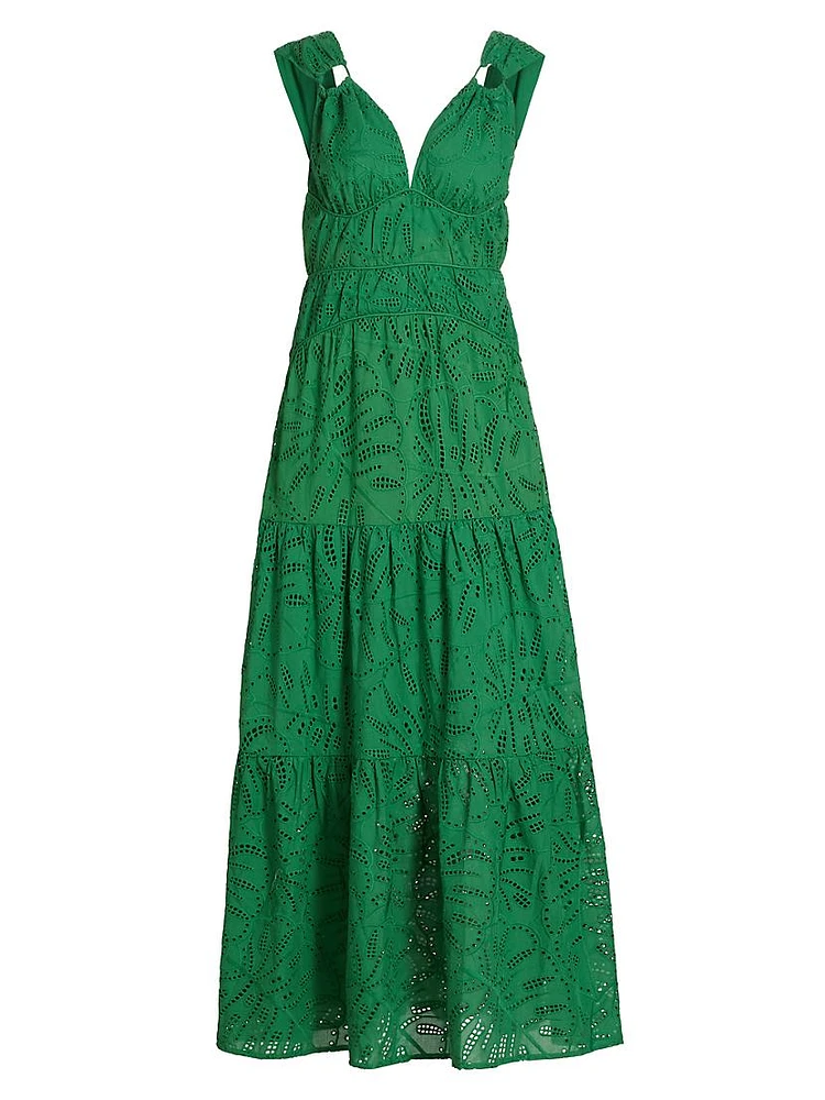 Monstera Eyelet Tiered Maxi Dress