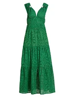 Monstera Eyelet Tiered Maxi Dress