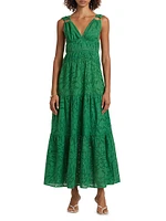 Monstera Eyelet Tiered Maxi Dress