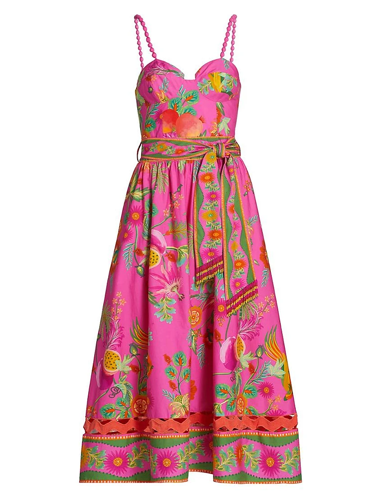 Delicate Fruit Garden Cotton Midi-Dress