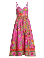 Delicate Fruit Garden Cotton Midi-Dress