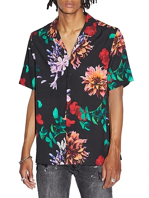 Floral Button-Front Camp Shirt