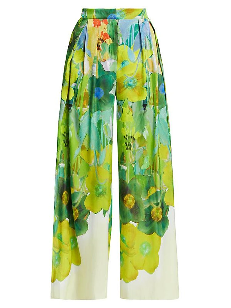 Alessia Floral Satin Wide-Leg Pants