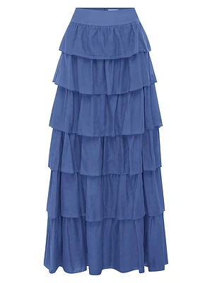 Lou Cotton & Silk Tiered Maxi Skirt