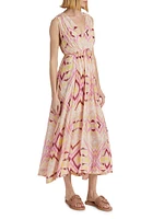 Cramer Maren Printed Voile Tie-Waist Midi-Dress