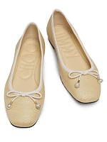 Elme Imitation-Pearl & Crystal-Embellished Raffia Flats