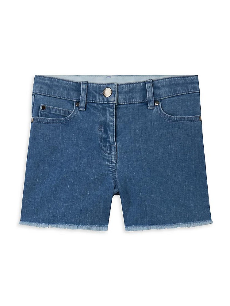 Little Girl's & Denim Fringed Heart Patch Shorts