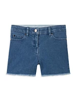 Little Girl's & Denim Fringed Heart Patch Shorts