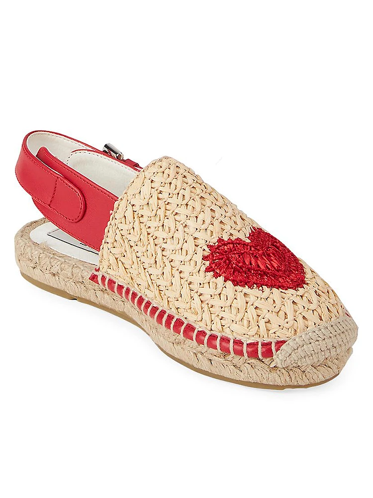 Girl's Heart-Embellished Raffia Espadrilles