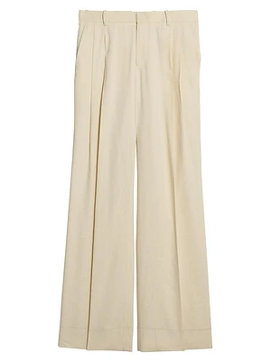 Linen-Blend Pleated Trousers