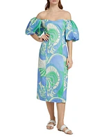 Karima Geometric Linen Midi-Dress