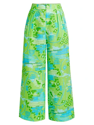 Campbell Patterned Linen Wide-Leg Pants