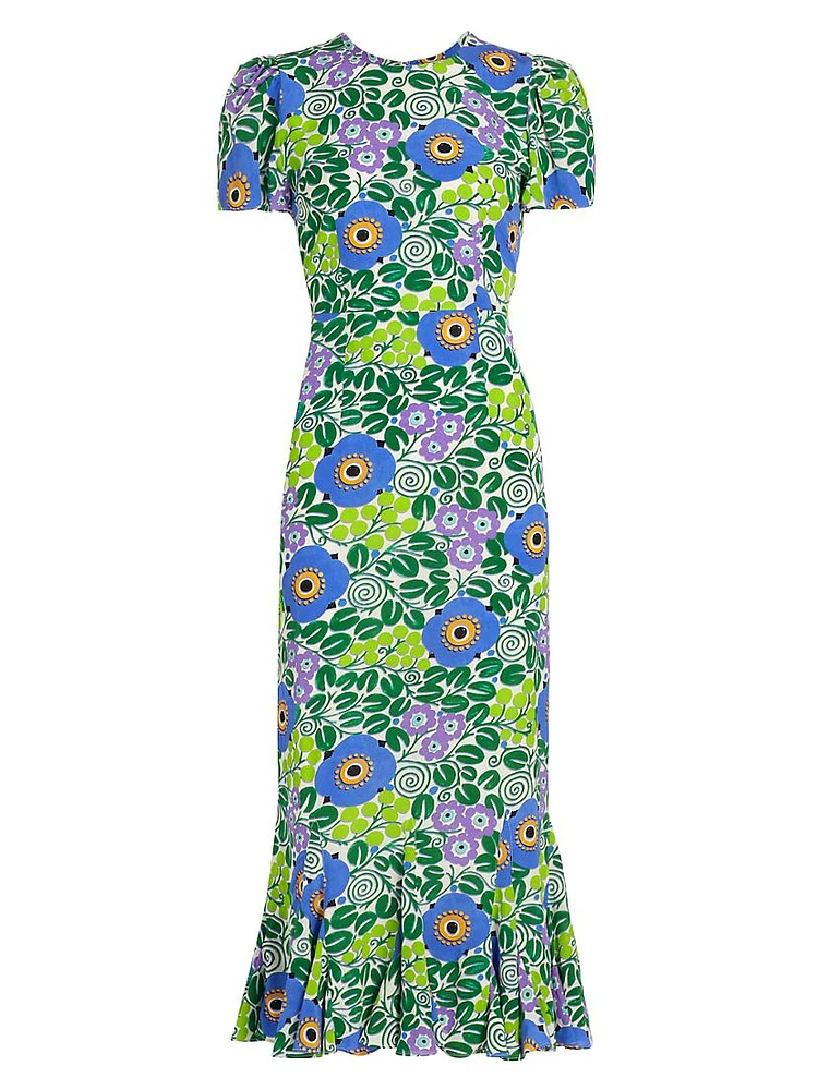 Lulani Floral Ruffled Midi-Dress