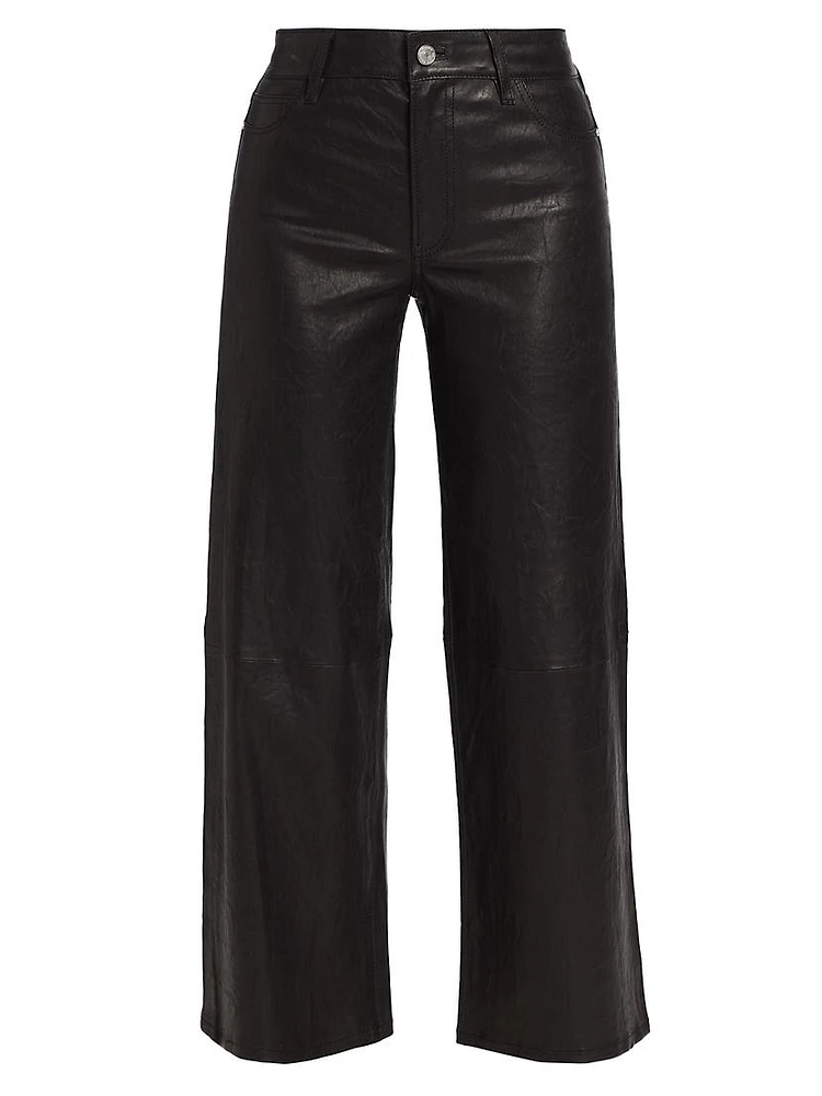 Slim Palazzo Crop Leather Pants