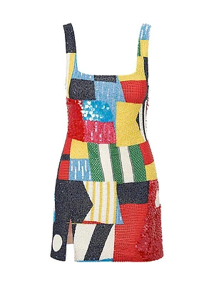 Le Sable Embellished Patchwork Minidress