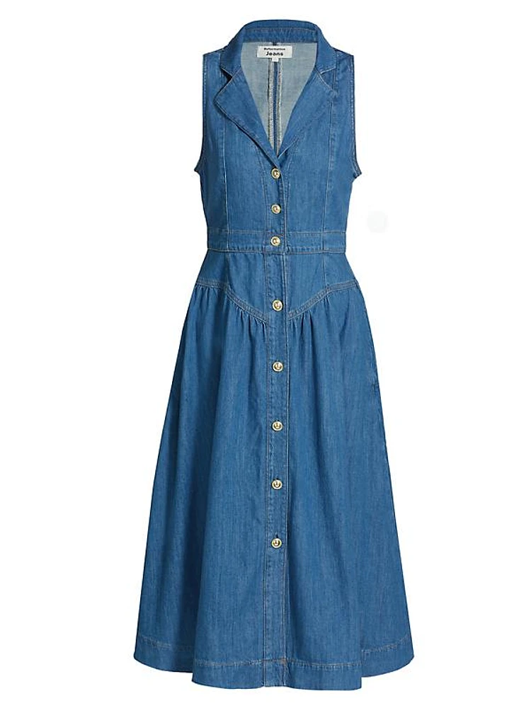 Ellison Denim Drop-Waist Midi-Dress