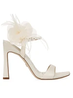 Leana 100MM Feather-Trimmed Flower Appliqué Leather Sandals