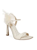 Leana 100MM Feather-Trimmed Flower Appliqué Leather Sandals