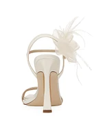 Leana 100MM Feather-Trimmed Flower Appliqué Leather Sandals