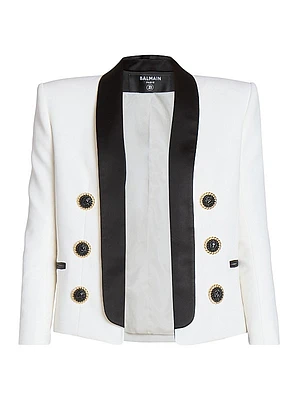 Satin Lapel Wool Open Jacket