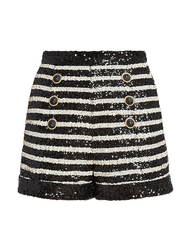 Sequined Striped High-Waist Shorts