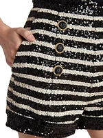 Sequined Striped High-Waist Shorts