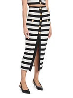 Striped Cotton Midi-Skirt