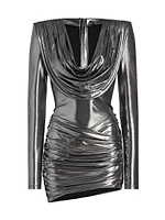 Metallic Cowlneck Minidress