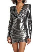 Metallic Cowlneck Minidress