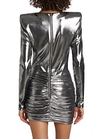 Metallic Cowlneck Minidress