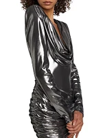 Metallic Cowlneck Minidress