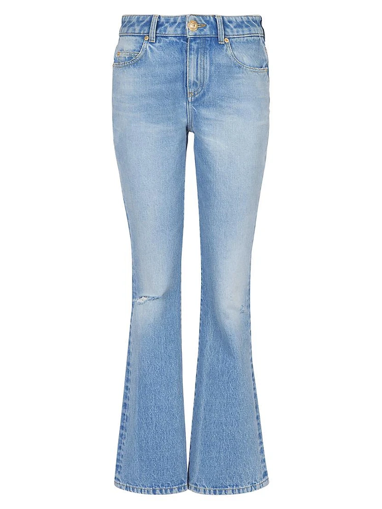 Distressed Mid-Rise Flare Jeans