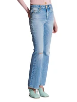 Distressed Mid-Rise Flare Jeans