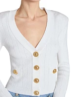 Rib-Knit Padded Shoulder Cardigan