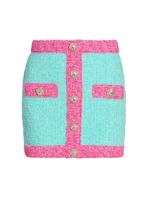 Colorblocked Bouclé-Knit Miniskirt