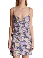 Draped Feather-Printed Minidress