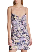 Draped Feather-Printed Minidress