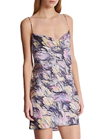 Draped Feather-Printed Minidress