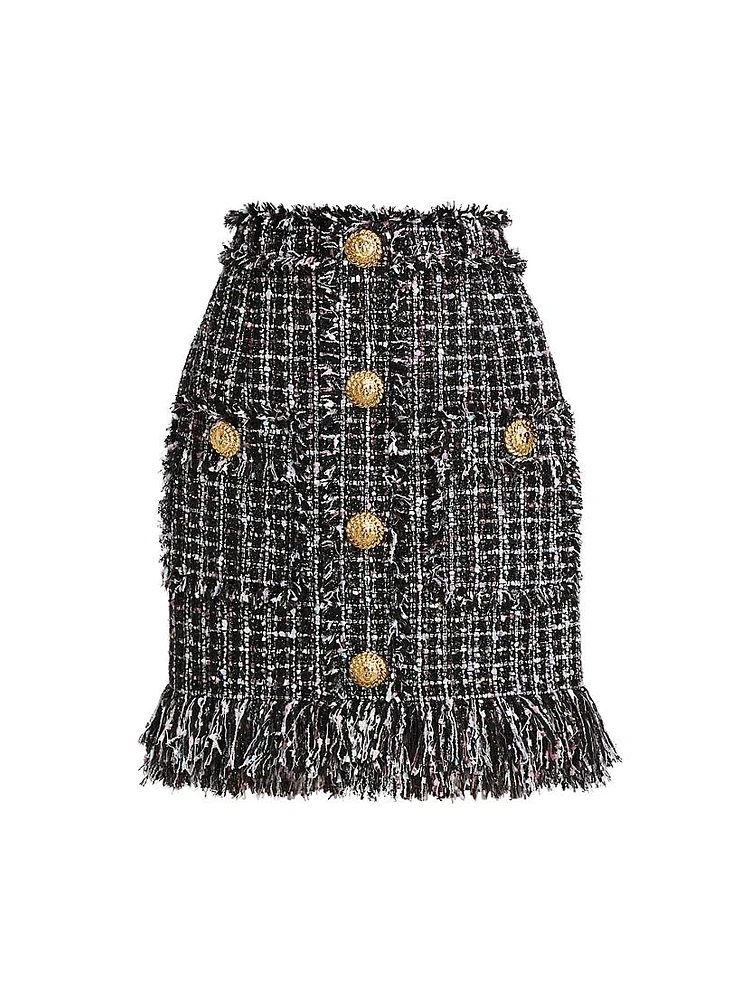 Fringe Tweed Short Skirt