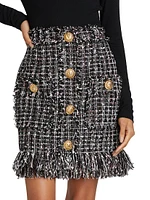 Fringe Tweed Short Skirt