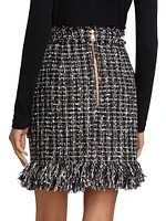 Fringe Tweed Short Skirt